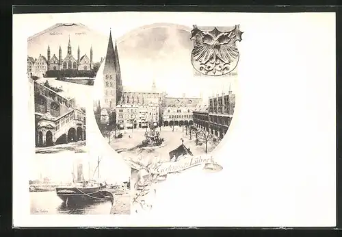 AK Lübeck, Marktplatz, Hafen, Heiliggeist-Hospital