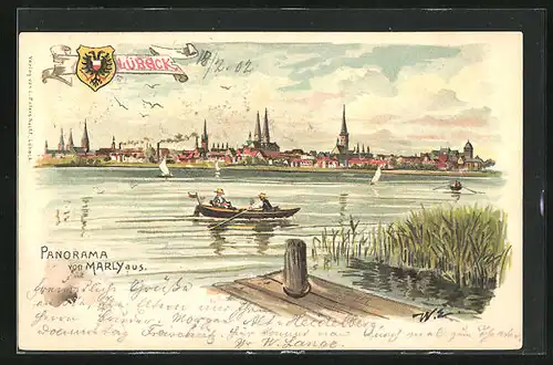 Künstler-AK Lübeck, Panorama von Marly aus