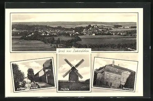 AK Lodersleben, Ortsansicht, An der Ouerne, Mühle, Schloss