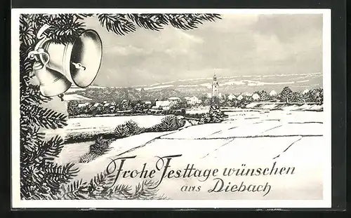Künstler-AK Diebach /Ufr., Winterliche Ortschaft zu den Festtagen