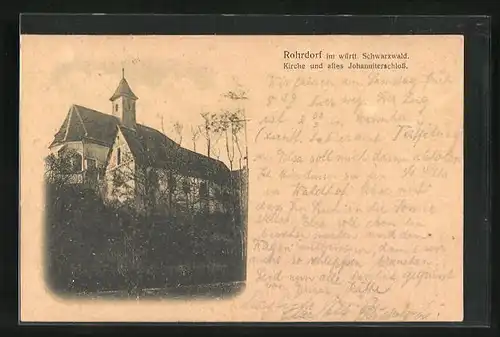 AK Rohrdorf / Schwarzwald, Kirche und altes Johanniterschloss