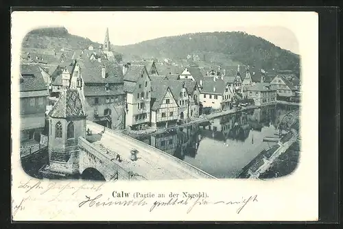 AK Calw, Blick auf Brücke und Nagold