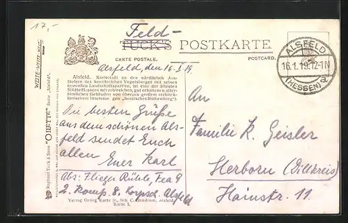 Künstler-AK Alsfeld, Partie am Marktplatz