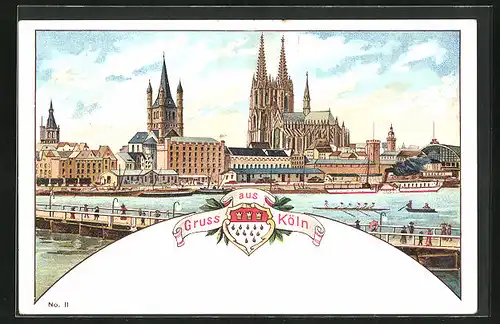 Lithographie Köln, Teilansicht mit Dom