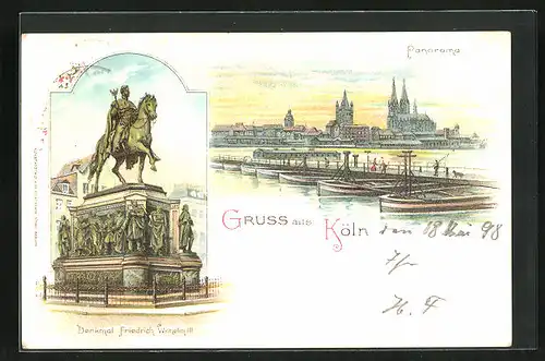 Lithographie Köln, Denkmal Friedrich Wilhelm III, Panorama