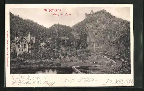 Relief-AK Altenahr, Burg und Villa