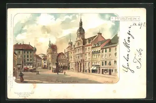 Künstler-AK Carl Münch: Pforzheim, Marktplatz