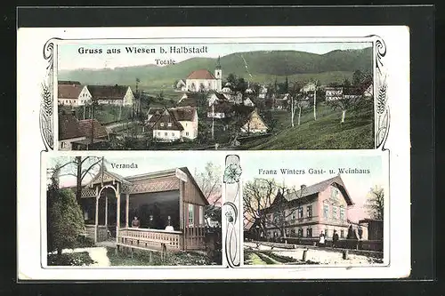 AK Wiesen bei Halbstadt, Franz Winters Gast- und Weinhaus, Veranda, Totalansicht