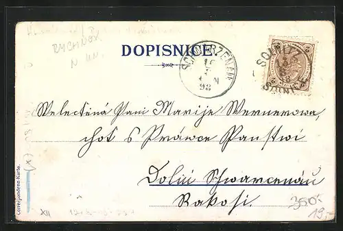 Lithographie Solnice, Kostelni ulice, Nadrazi, Zamek, Celkový pohled