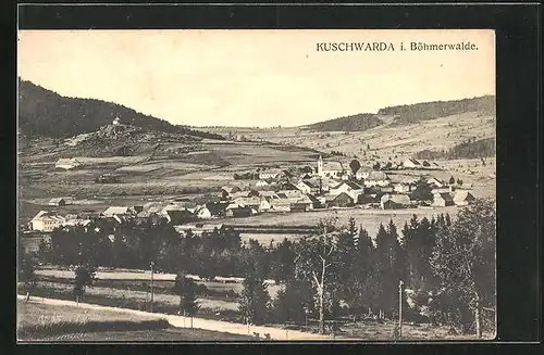 AK Kuschwarda i. Böhmerwald, Panorama mit Umgebung