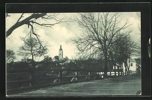 AK Veseli n. Luz., Partie an der Brücke mit Blick zur Kirche