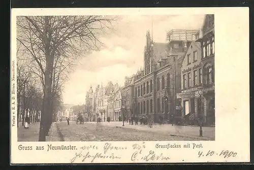 AK Neumünster, Grossflecken mit Post, Strassenpartie