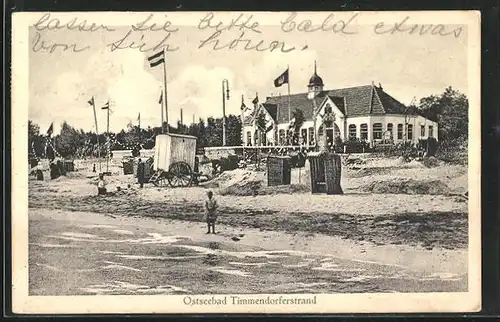 AK Timmendorf, Cafe Seeschlösschen Trocadero, Strandpartie mit Strandkörben
