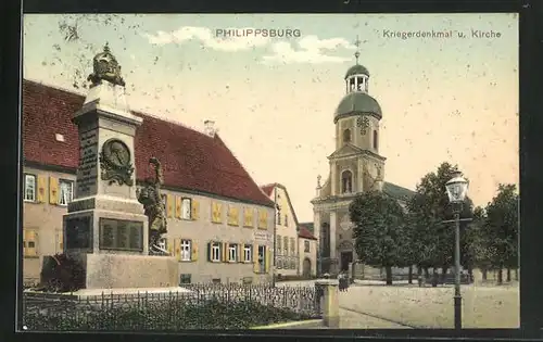 AK Philippsburg, Kriegerdenkmal u. Kirche