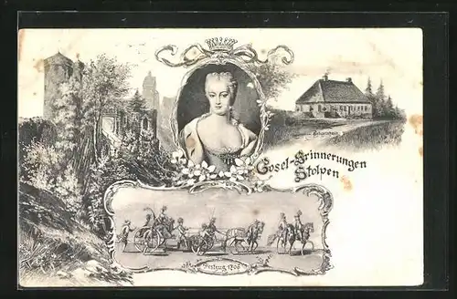 AK Stolpen, Festzug 1706, Geburtshaus, Burgruine