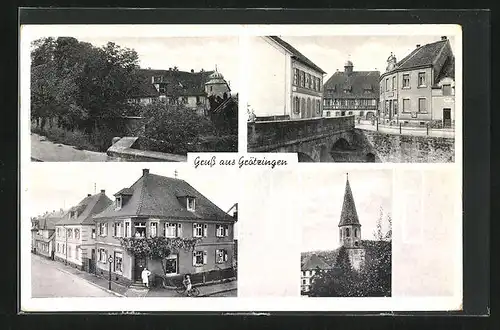 AK Grötzingen, Bäckerei Alfred Thome, Kirche, Brücke im Ort