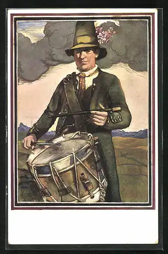 Künstler-AK München, XV. Dt. Bundesschiessen 1906, Trommler