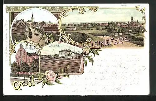 Lithographie Leinefelde, Bahnhof von der Gleisseite