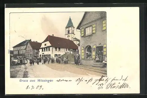 AK Wössingen, Kirche, Schaulustige am Markt