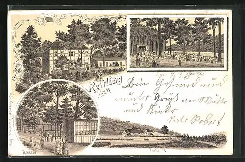 Lithographie Erkerode, Gasthaus Reitling, Voss-Höhle