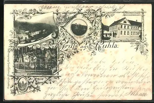 AK Ruhla, Hotel Kaiserhof, Alexander-Thurm, Dichterhain, Bellevue