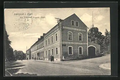 AK Schöneck / Vogtland, Buchdruckerei F. F. Kaiser am Friedrich August-Stein