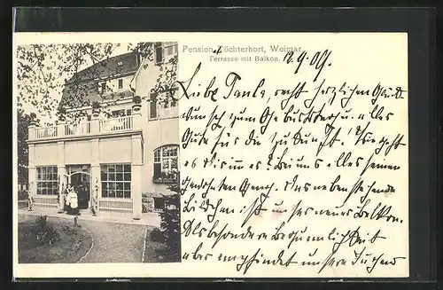 AK Weimar, Pension Töchterhort, Terrasse mit Balkon