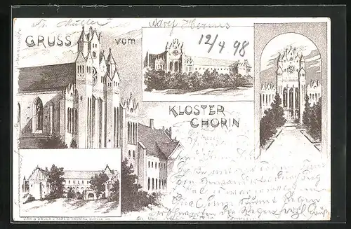 Lithographie Chorin, Kloster Chorin, Haupteingang, Seitenansicht