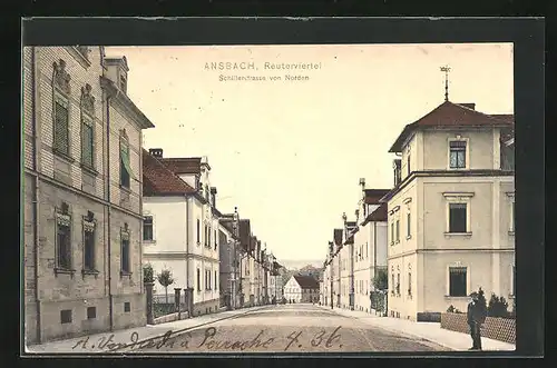 AK Ansbach, Reuterviertel, Schillerstrasse von Norden aus