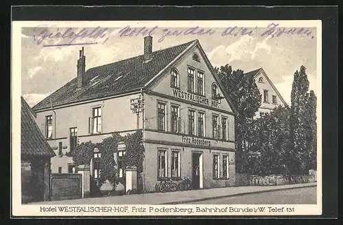 AK Bünde i. W., Hotel Westfälischer Hof von Fritz Podenberg