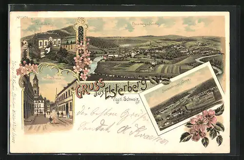 Lithographie Elsterberg, Turnhalle, Pfortenstrasse, Panorama