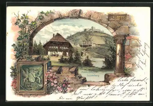 Passepartout-Lithographie Karlsruhe, Haus am Läuterberg, Wappen