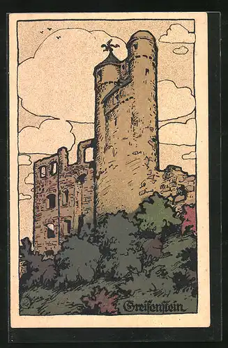 Steindruck-AK Greifenstein, Blick auf Burg