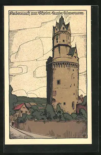 Steindruck-AK Andernach a. Rhein, Runder Römerturm