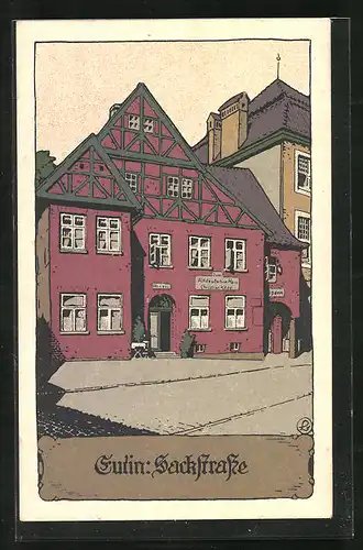 Steindruck-AK Eutin, Sackstrasse mit Gasthaus zum Altdeitschem Haus von Christian Kopp