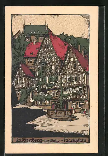 Steindruck-AK Miltenberg a. M., Marktplatz mit prachtvollen Häusern