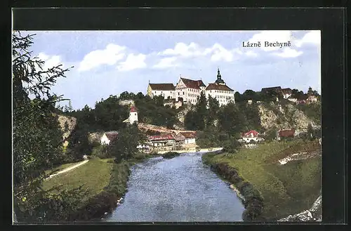 AK Làzne Bechyne, Gesamtansicht vom Ort mit Fluss