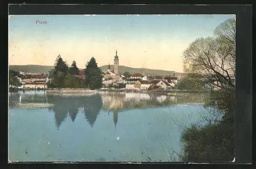 AK Pisek, Ortsansicht mit Kirche