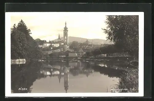 AK Pisek, Ortsansicht mit Kirche