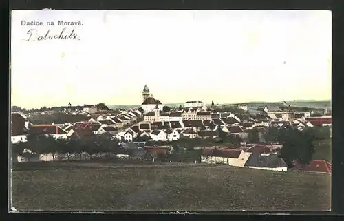 AK Dacice na Morave, Ortsansicht mit Kirche