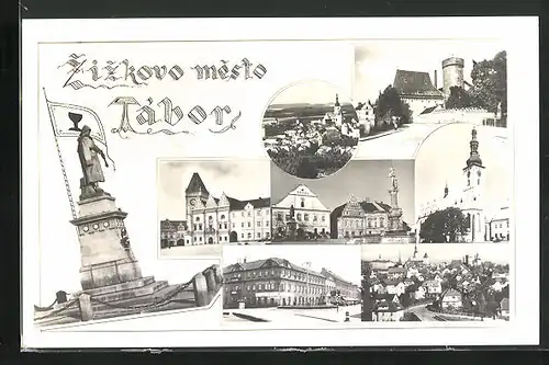 AK Tabor, Zizkovo mesto, Hotel, Kirche, Denkmal