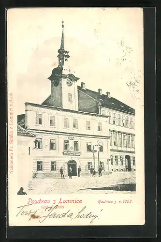 AK Lomnice n. Luz., Radnice z r. 1908, Rathaus