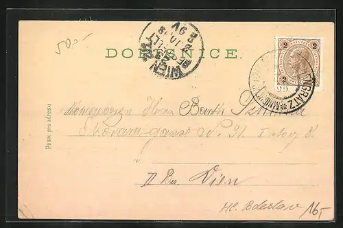 Lithographie Mnich Hradiste, Mestska radnice, Hrad Valecov, Klaster n. J.