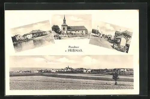 AK Prismasy, Kirche, Uferpartie, Ortspartie