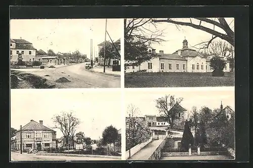 AK Predmerice n. J., Gasthaus, Denkmal, Brücke