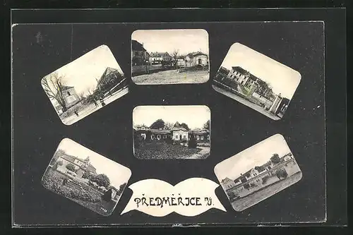 AK Predmerice n. J., Gebäudeansicht, Uferpartie, Denkmal