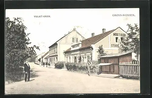 AK Velky-Osek, Strassenpartie mit Gasthaus