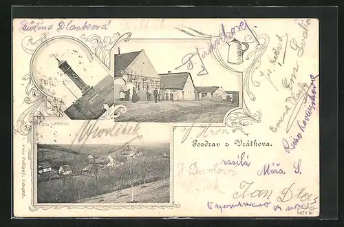 AK Vratkov, Strassenpartie mit Gebäudeansicht, Denkmal, Ortspartie