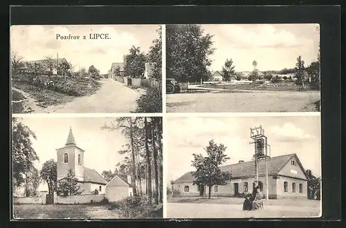 AK Lipec, Gasthaus, Kirche, Ortspartie