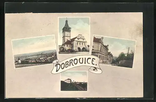 AK Dobrovice, Gasthaus, Strassenpartie mit Gebäudeansicht, Ortspartie